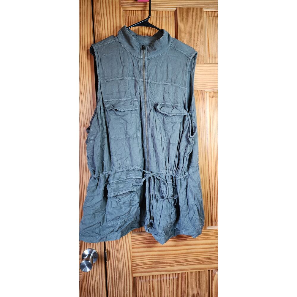 Ava & Viv Utility Zip-Up Vest Women’s 2X Olive Green Drawstring Waist